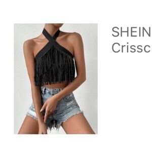SHEIN Black Fringe Halter Top